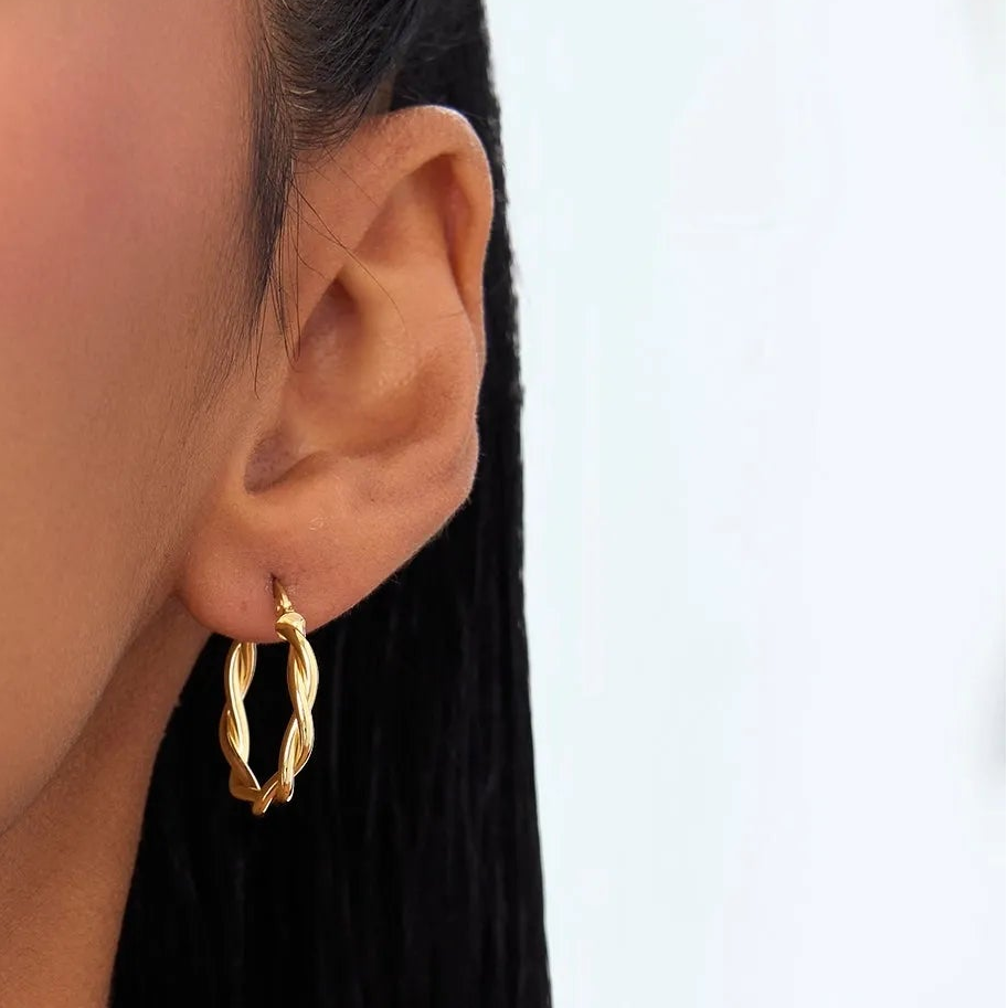 14k Yellow Gold Braided Hoop Earrings 20mm Outer Diameter 3mm Width