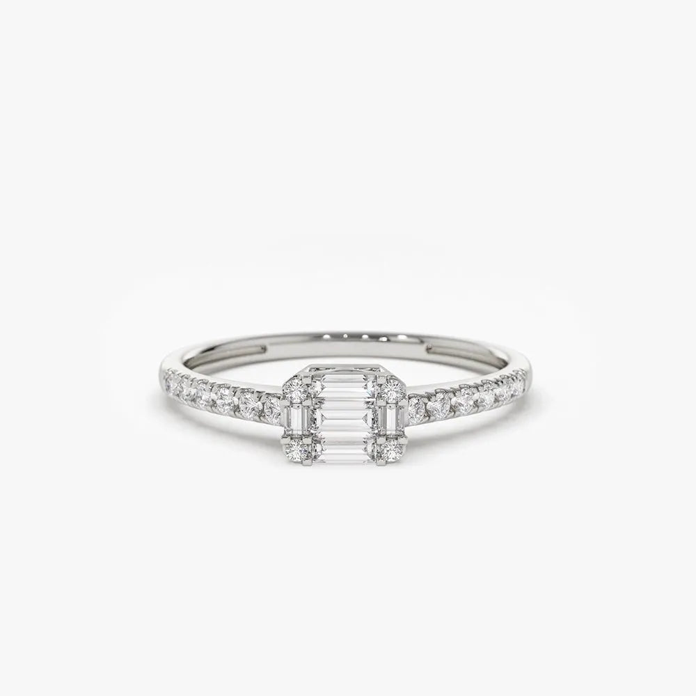 14k Gold 0.33 CTW Baguette Diamond East to West Illusion Setting Micro Pave Ring