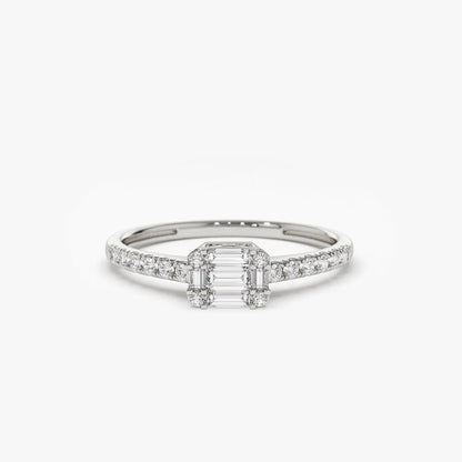 14k Gold 0.33 CTW Baguette Diamond East to West Illusion Setting Micro Pave Ring