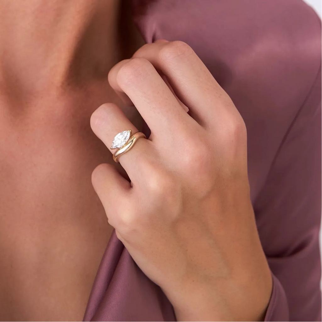 14k Gold 1.50 Carat Marquise Lab Grown Diamond Contemporary Design Ring