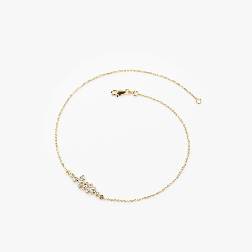 14K Solid Gold Lab Grown Diamond Round Cluster Bracelet Prong Setting 0.30 Carat