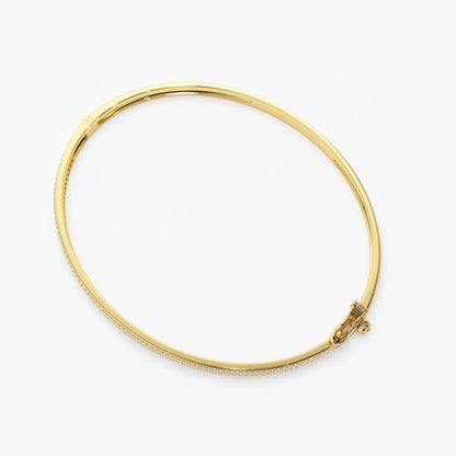 14K Solid Gold 0.75 CTW Round Diamond Three Row Pave 3MM Bangle