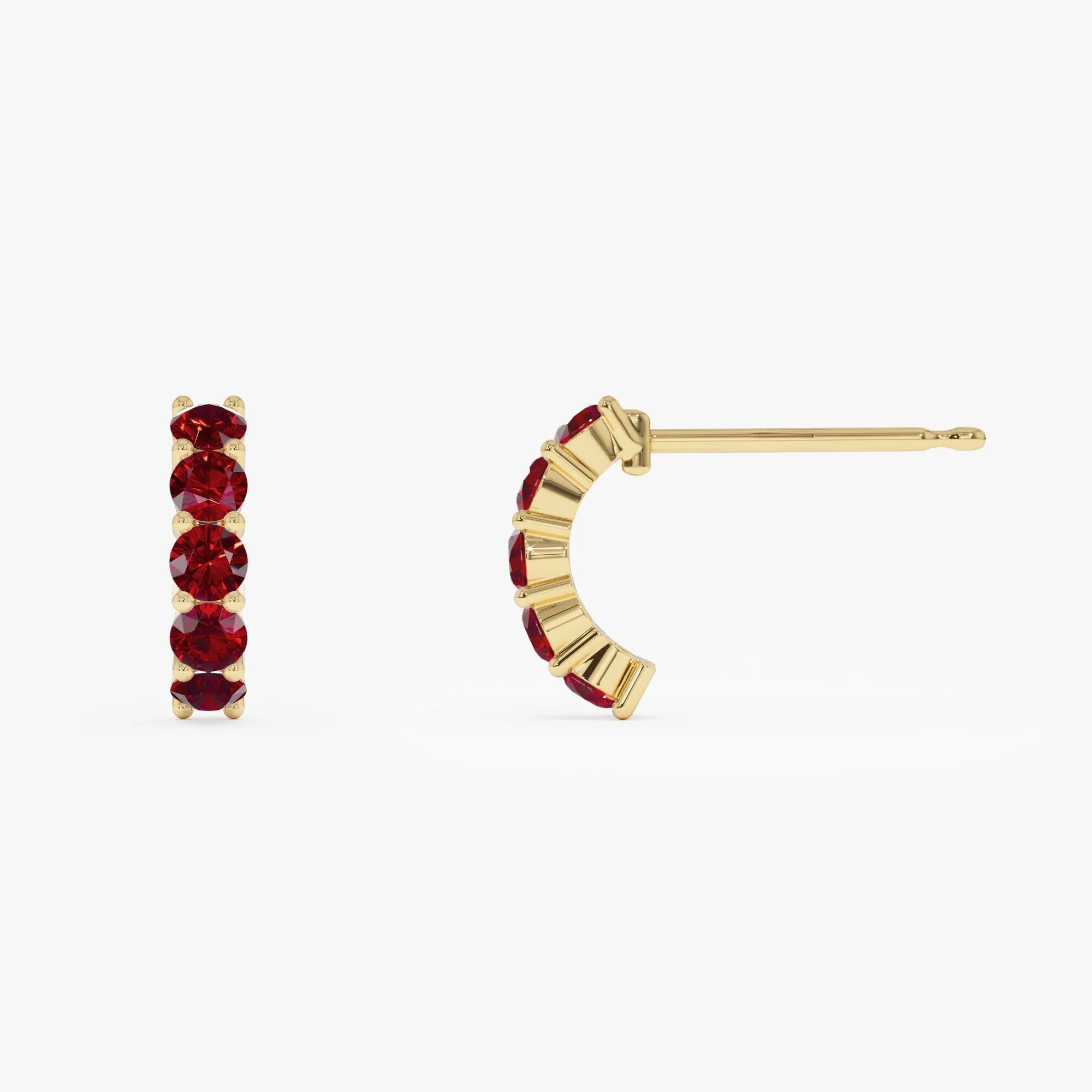 14K Solid Gold Round Garnet Prong Set Half Hoop Earrings 1.40ctw