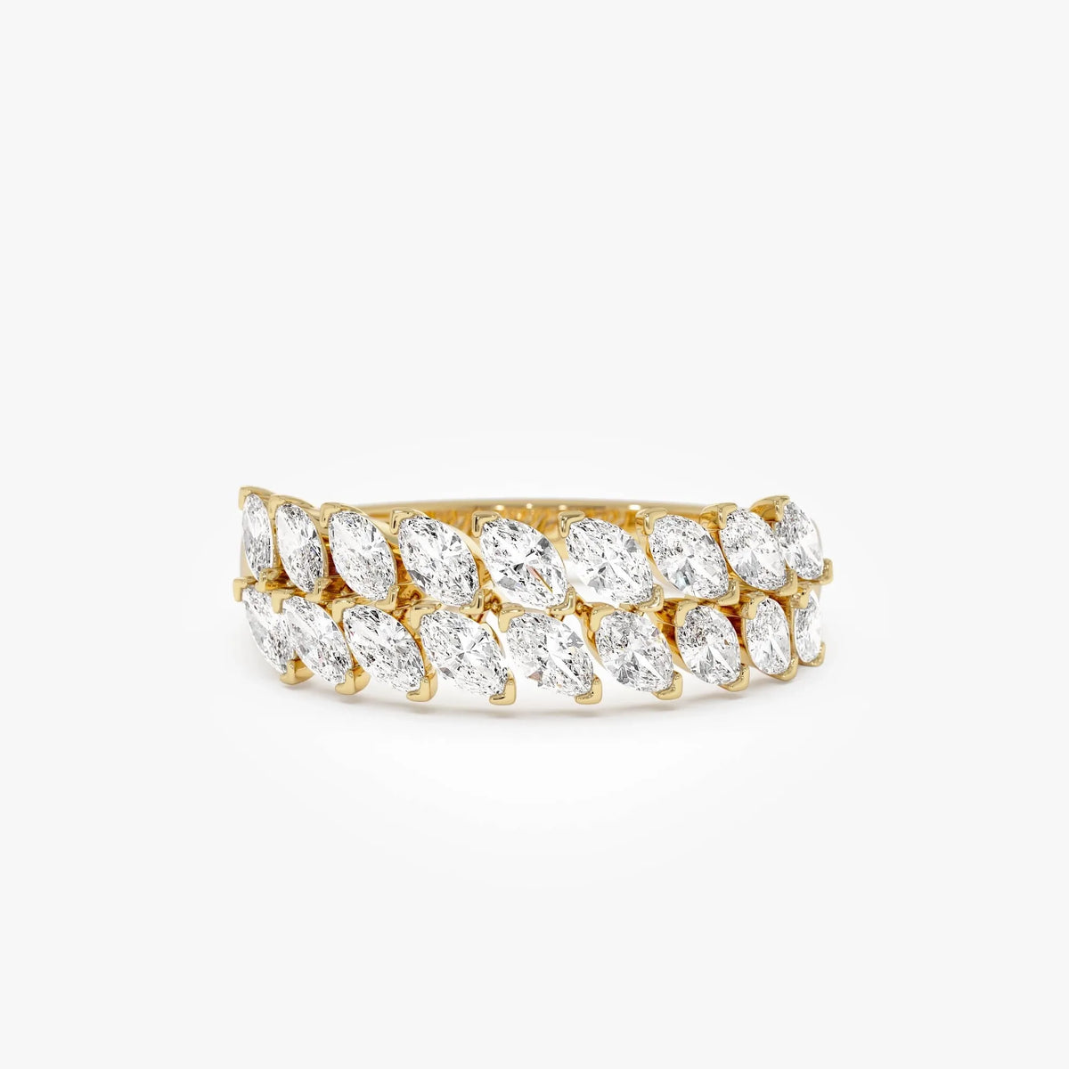 14k Gold Diamond Marquise Cut Double Row Ring 1.12 ctw