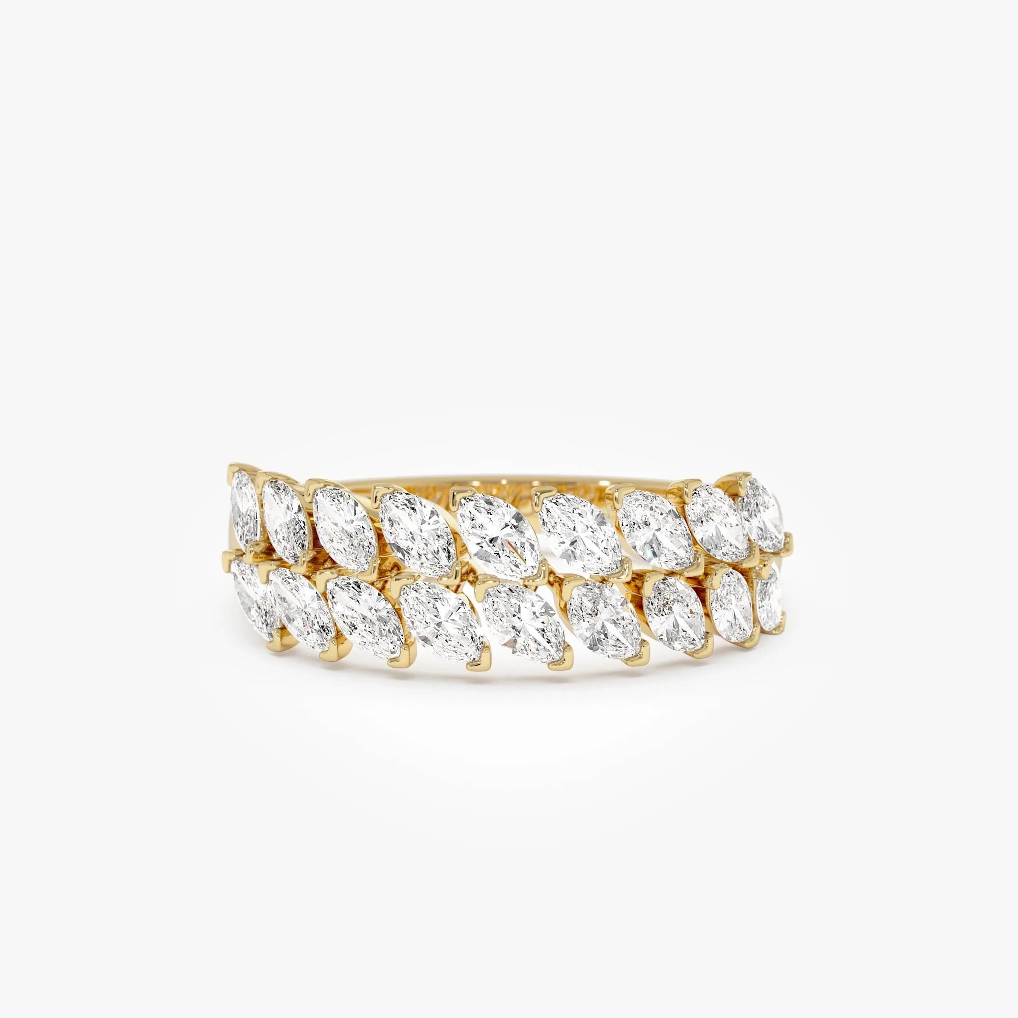 14k Gold Diamond Marquise Cut Double Row Ring 1.12 ctw