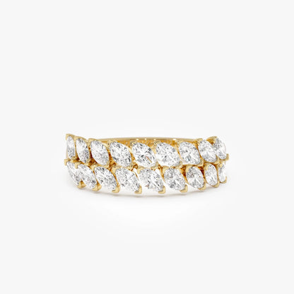 14k Gold Diamond Marquise Cut Double Row Ring 1.12 ctw