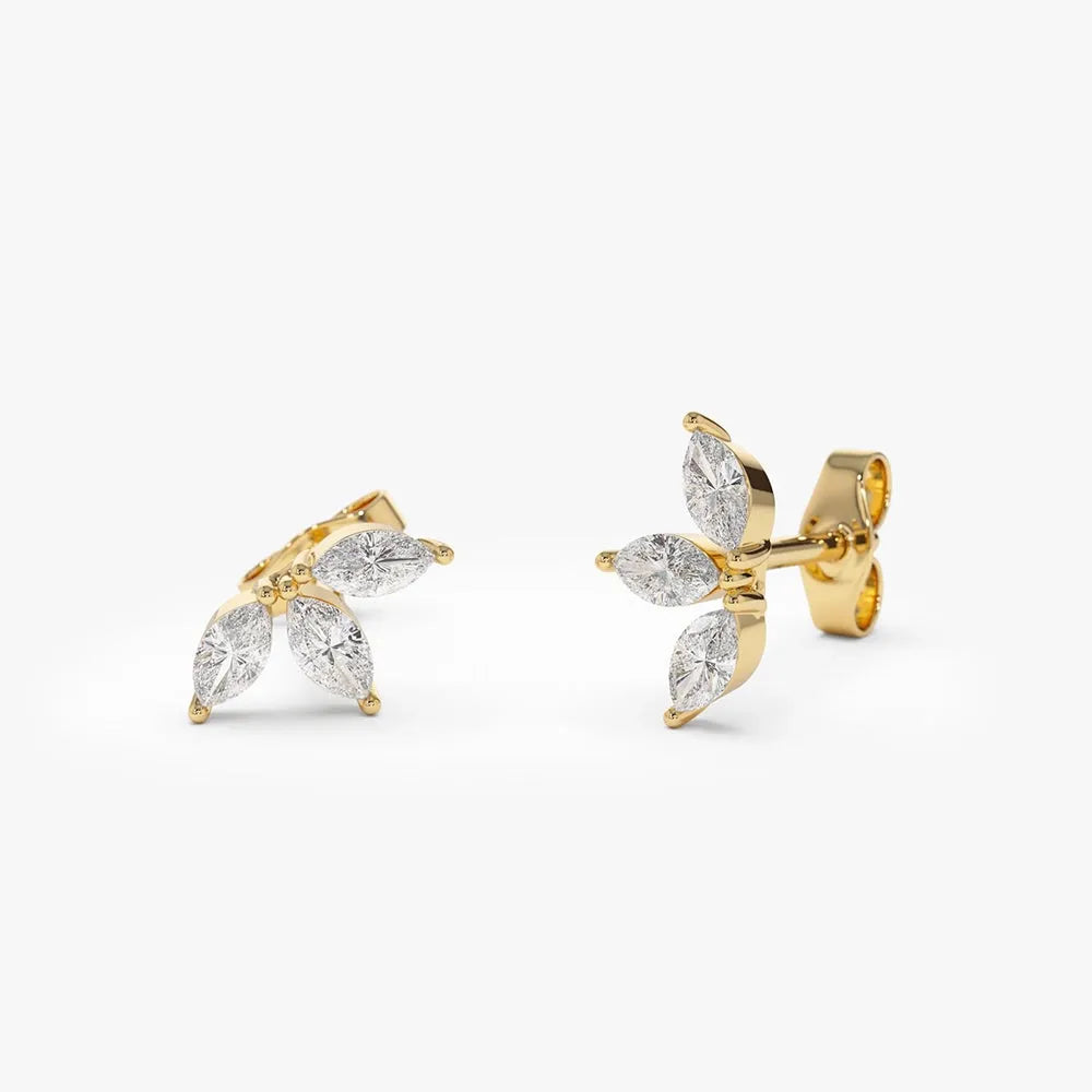 14k Gold Diamond Marquise Cut Crown Stud Earrings 0.38 ctw