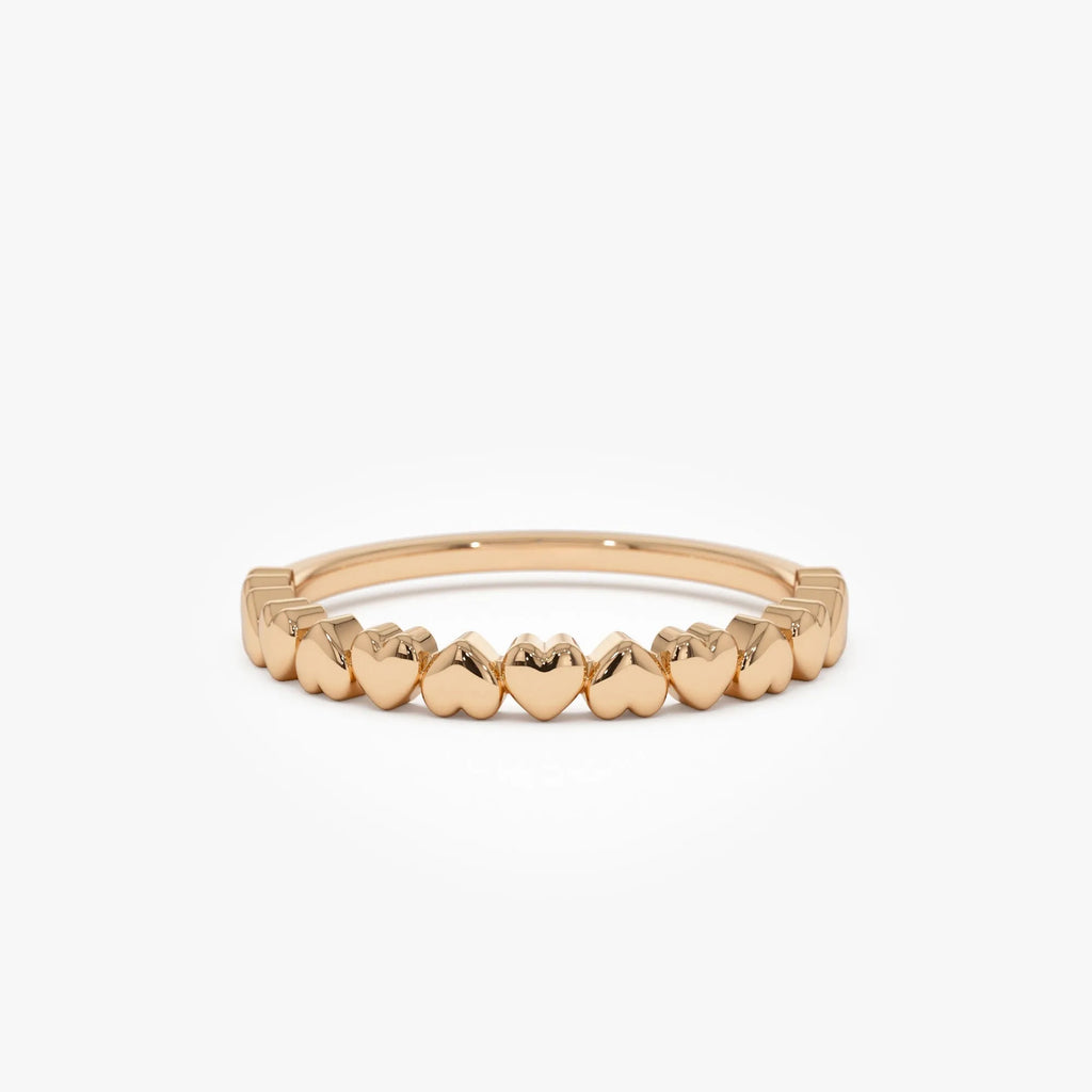 14k Solid Gold Heart Stackable Band Ring
