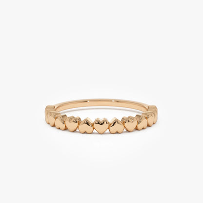 14k Solid Gold Heart Stackable Band Ring