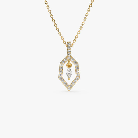 14K Solid Gold 0.20 CTW Round and Marquise Diamond Dangle Necklace