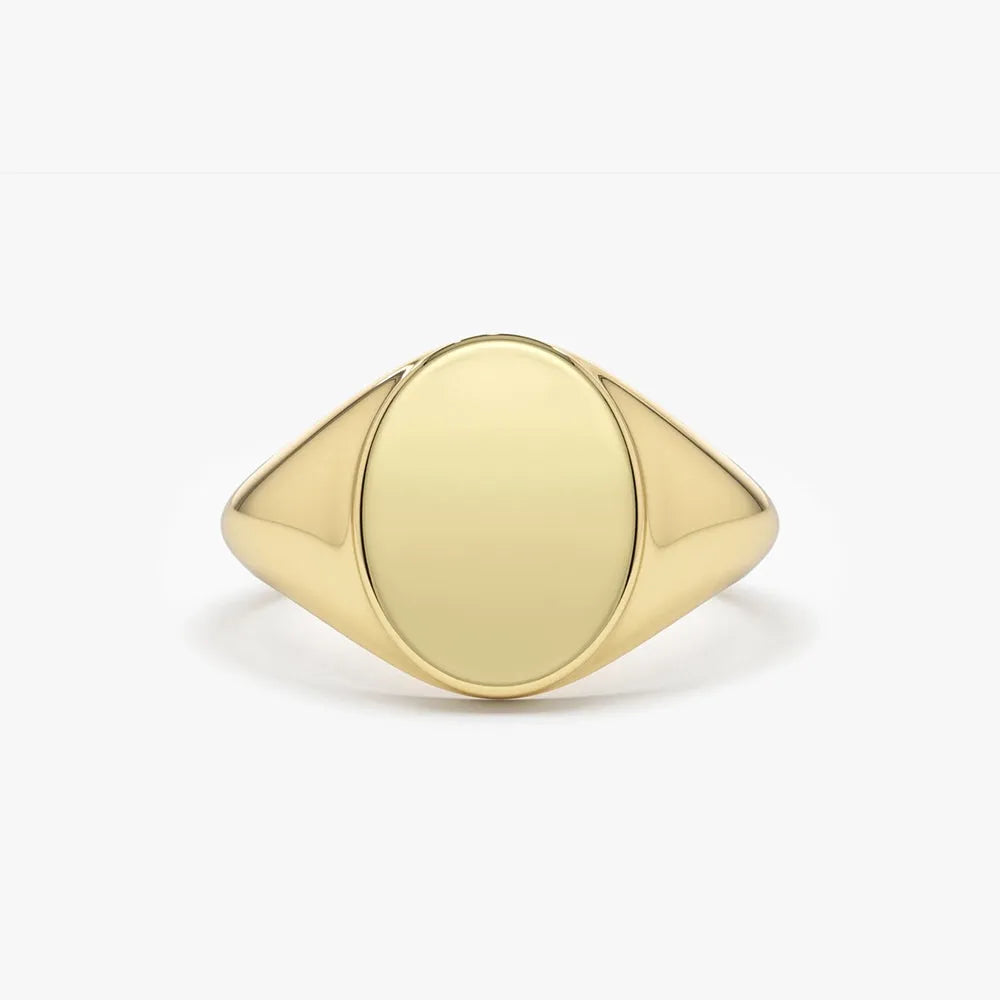 14K Gold Oval Signet Ring Engravable Personalized Initial Handcrafted Custom Jewelry