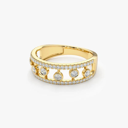 14k Gold Round Diamond 0.48ctw Double Row Pave Floating Bezel Set Ring