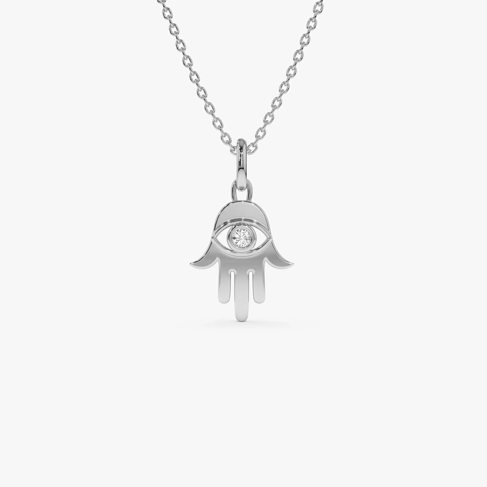 14K Solid Gold 0.04 CTW Round Diamond Hamsa Hand Necklace
