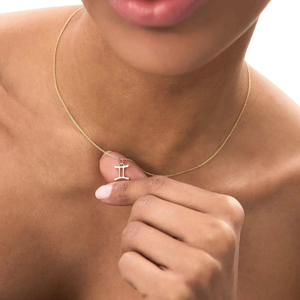 14k Solid Gold Gemini Zodiac Charm Pendant Necklace