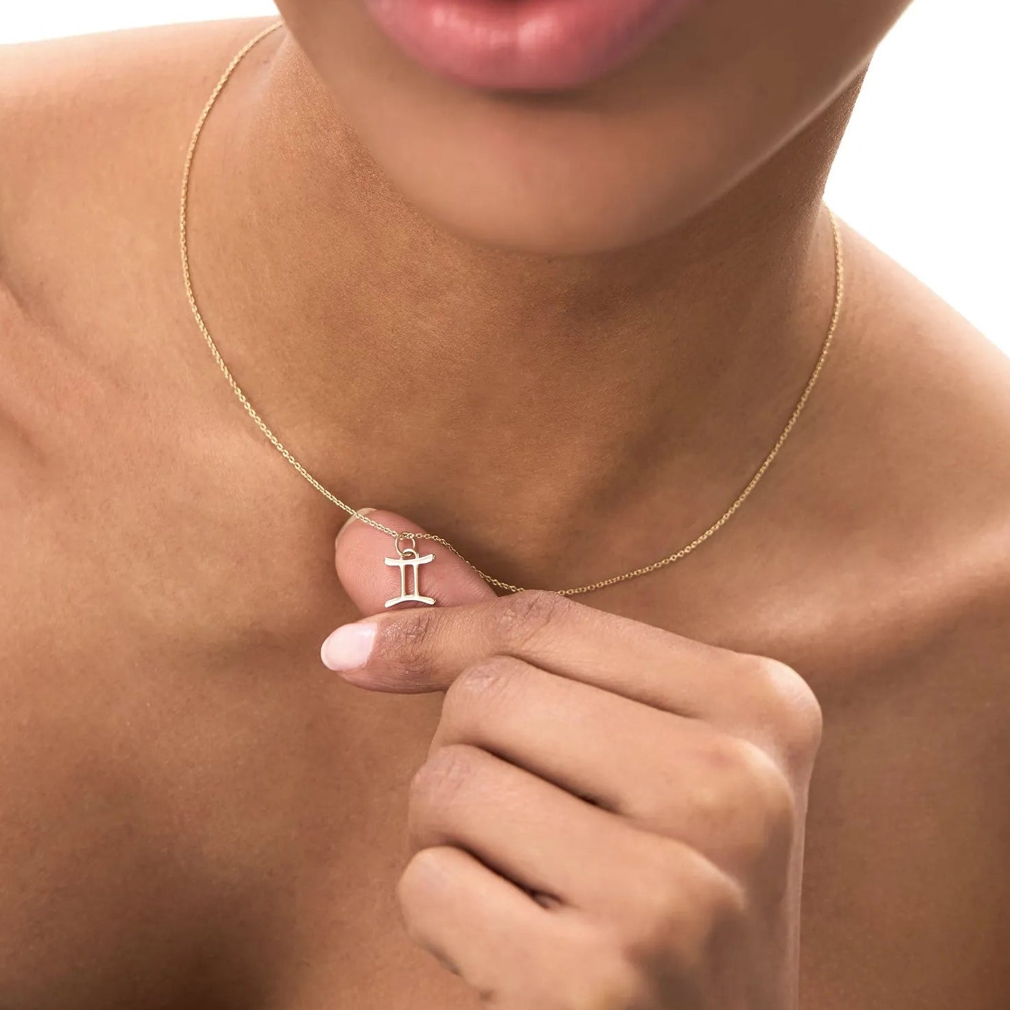 14k Solid Gold Gemini Zodiac Charm Pendant Necklace