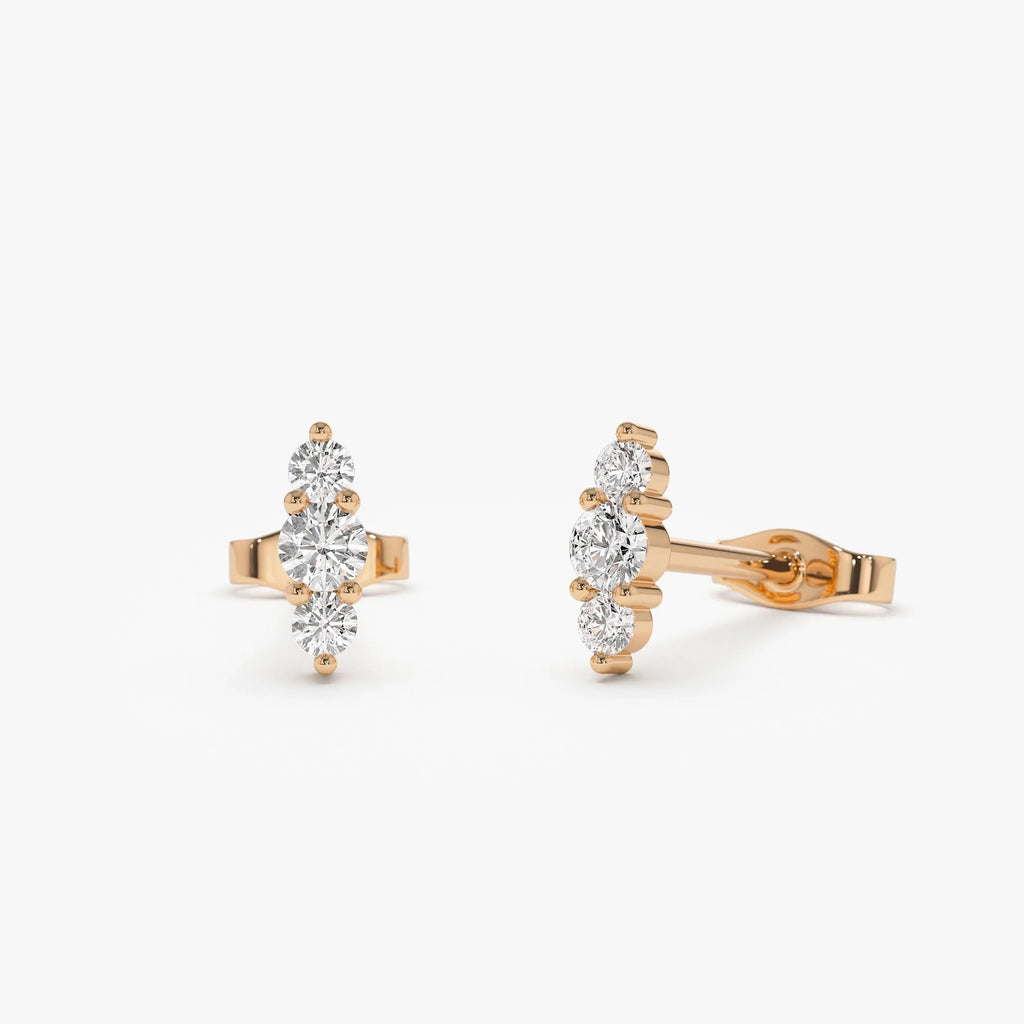 14k Gold Diamond Round Cut Triple Stud Earrings 0.18 ctw