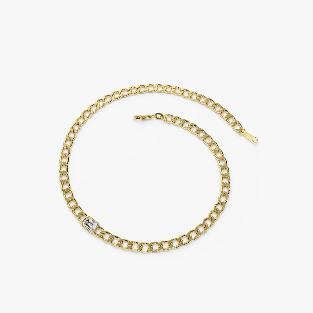 14K Solid Gold Emerald Cut Diamond Cuban Link Bracelet 0.36 Carat