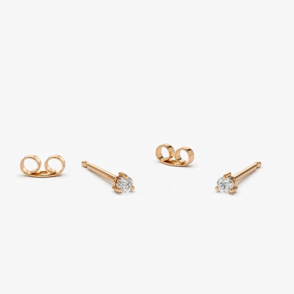 14k Gold Lab Grown Diamond Round Cut Mini Stud Earrings 0.05 ctw
