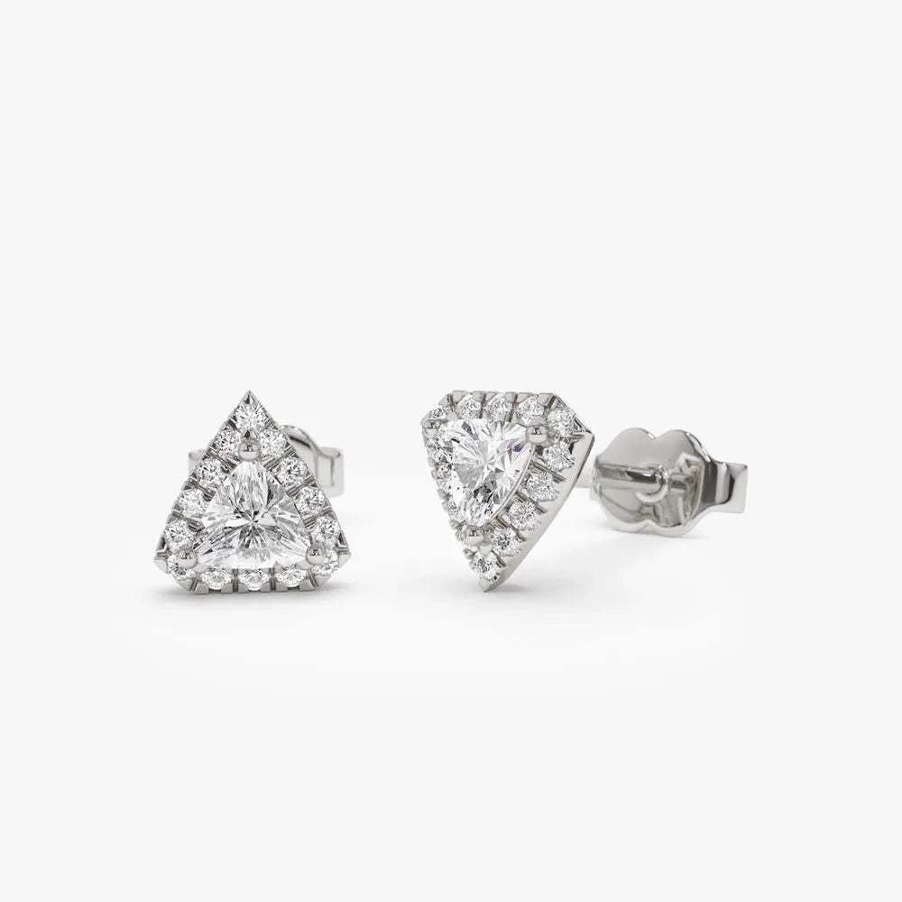 14k Gold Diamond Trillion Round Cut Petite Halo Setting Stud Earrings 0.30 ctw