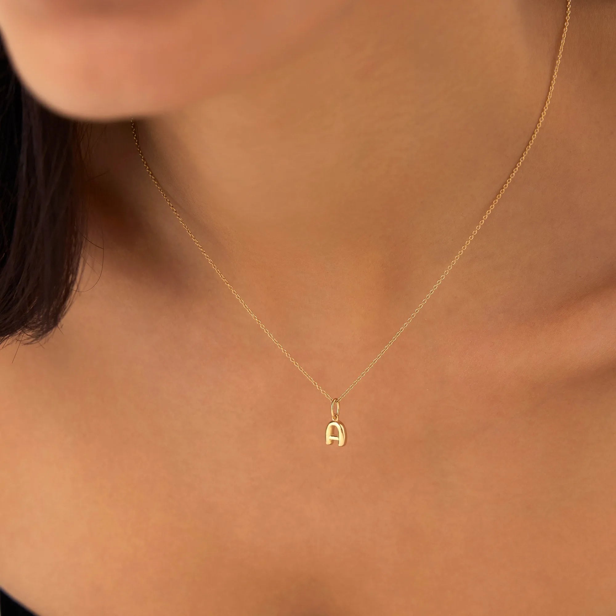14k Solid Gold Initial Bubble Letter Pendant Necklace