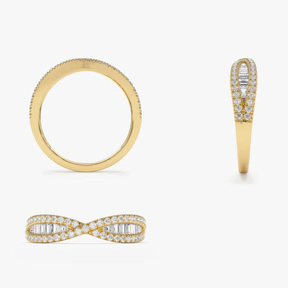 14k Gold Baguette and Round Diamond 0.40 Carat Nesting Wedding Band Ring
