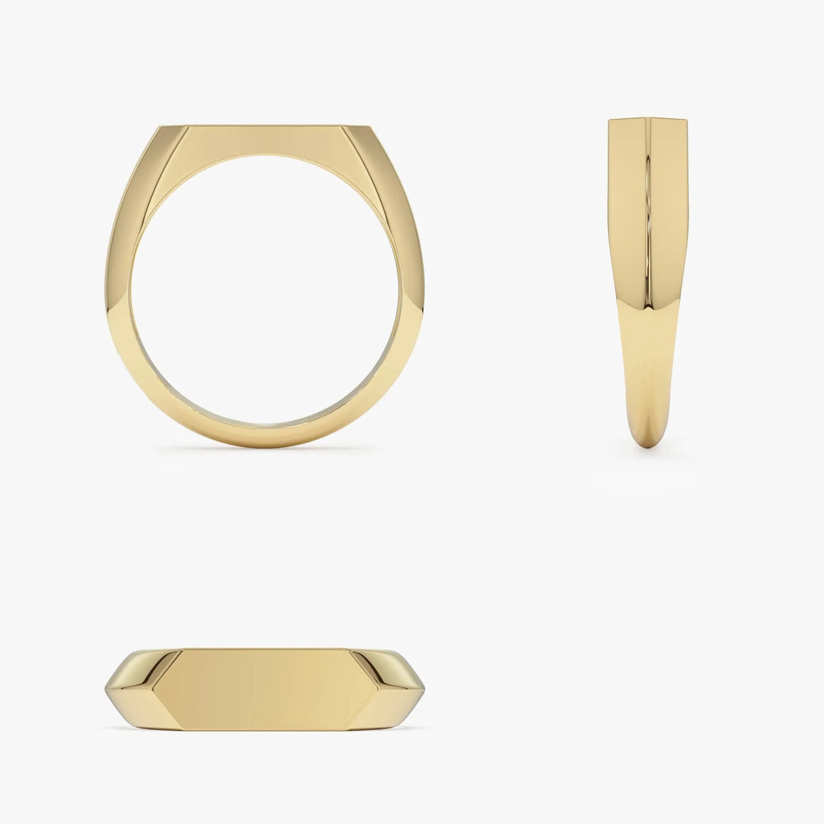 14k Gold Geometric Signet Ring with Graduated Band