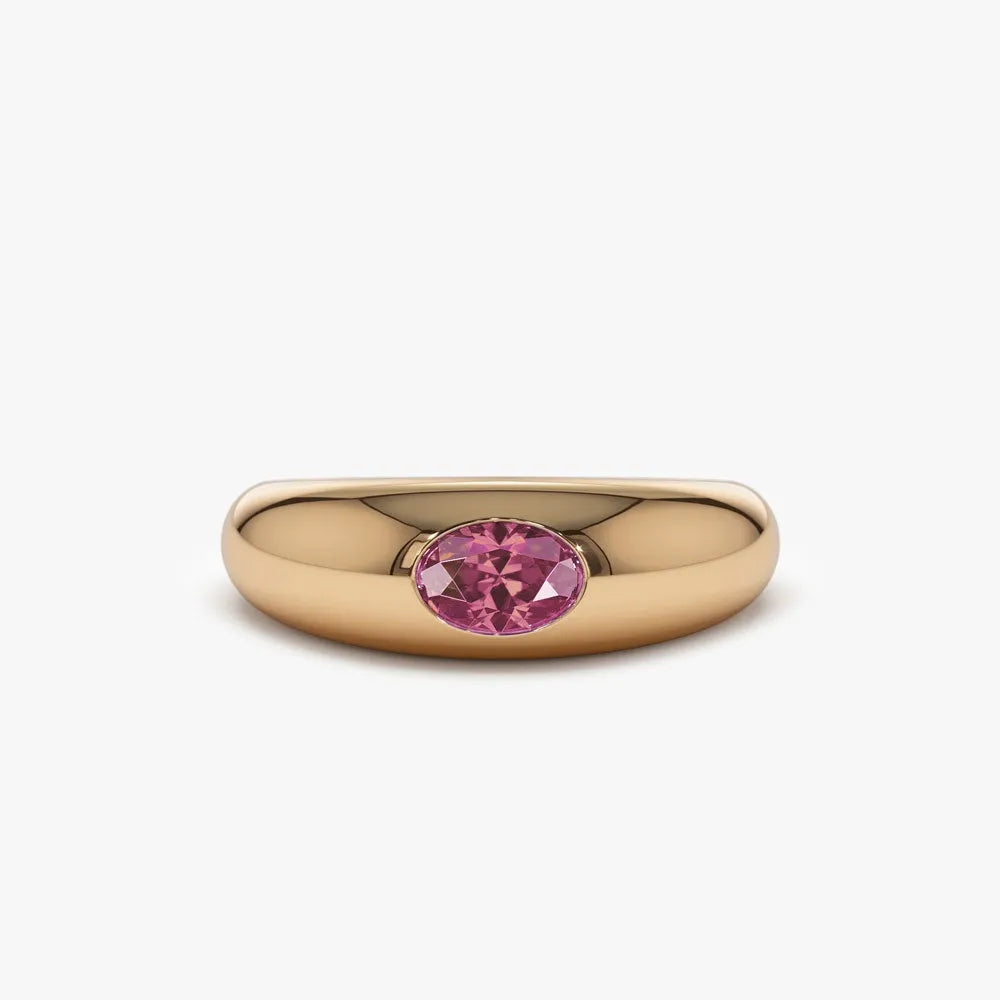 14k Gold Pink Sapphire Oval Cut Flush Set Dome Ring 0.45 ctw