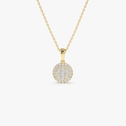 14K Solid Gold Round Diamond Illusion Cluster Disc Necklace 0.42ctw
