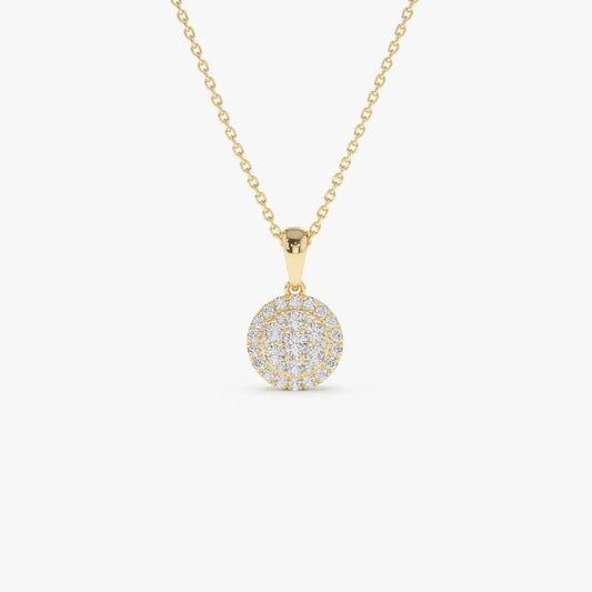 14K Solid Gold Round Diamond Illusion Cluster Disc Necklace 0.42ctw