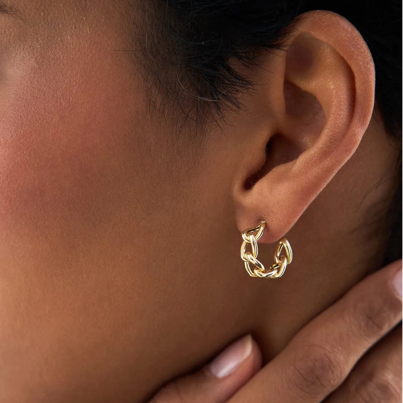 14k Yellow Gold 15mm Link Hoop Earrings 5mm Width
