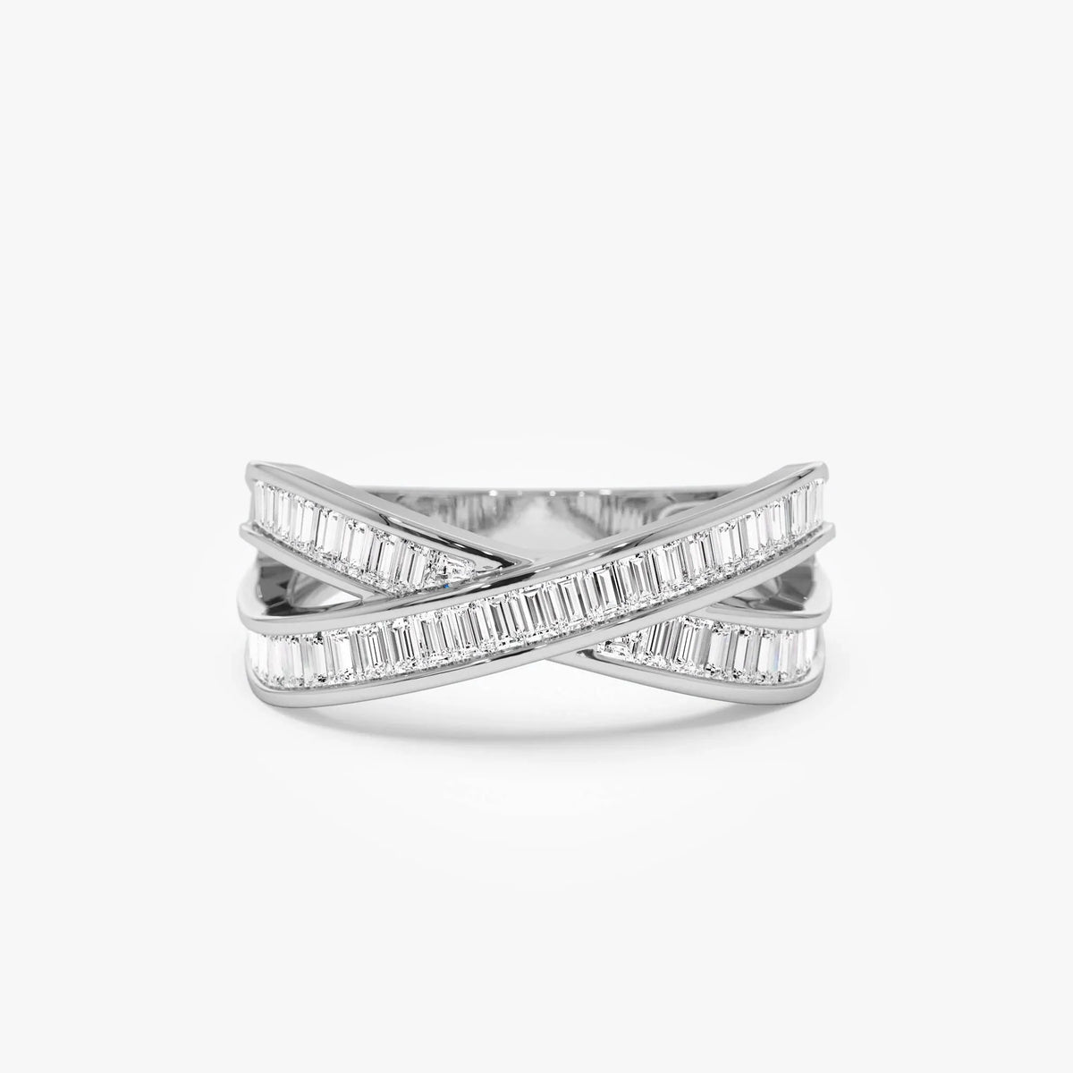 14K Solid Gold Baguette Diamond 0.79 Carat Channel Setting Crossover Band