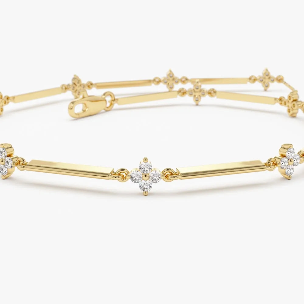 14K Solid Gold 0.57 CTW Round Diamond Clover Infinity Prong Set Bracelet