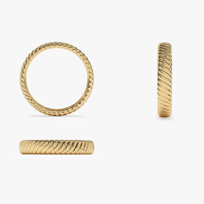 14k Solid Gold Dome Croissant Band Ring 3.7mm Width