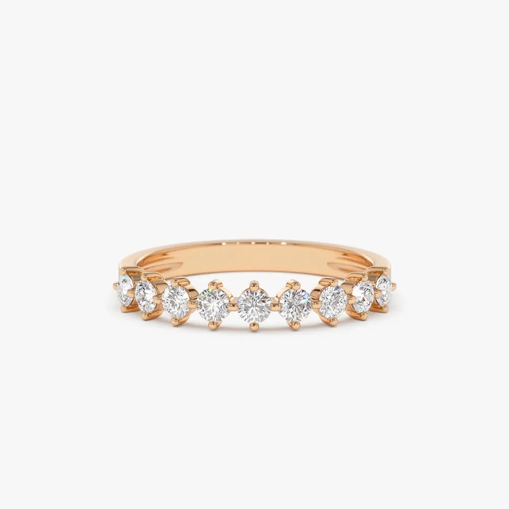 14k Gold Round Diamond 9 Stone Prong Set Women's Wedding Ring 0.50 Carat