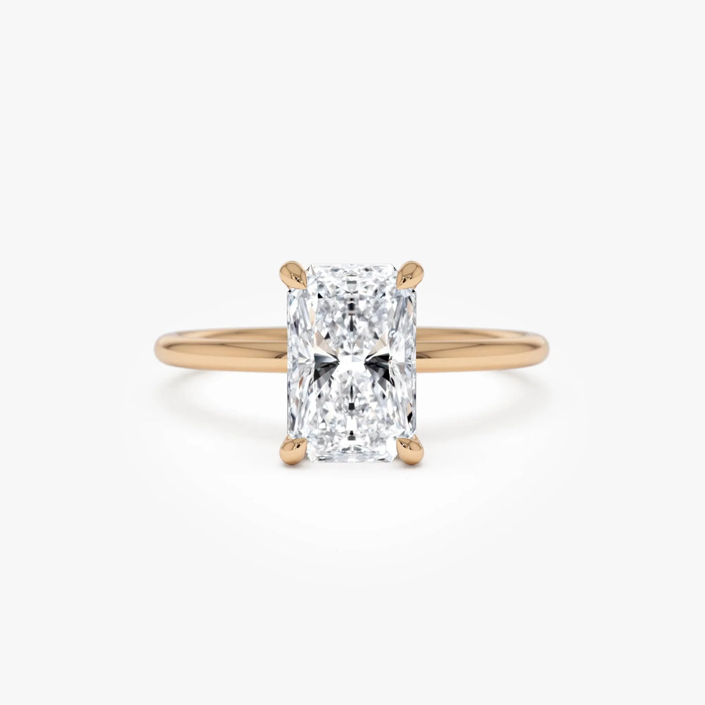 14k Gold Lab Grown Diamond Radiant Cut Hidden Halo Engagement Ring 1.60 Carat
