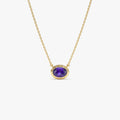 14k Solid Gold Amethyst Oval Necklace 0.75 Carat Bezel Setting