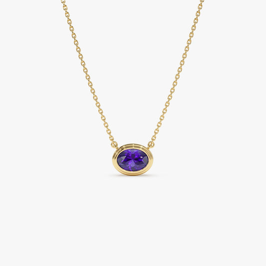 14k Solid Gold Amethyst Oval Necklace 0.75 Carat Bezel Setting