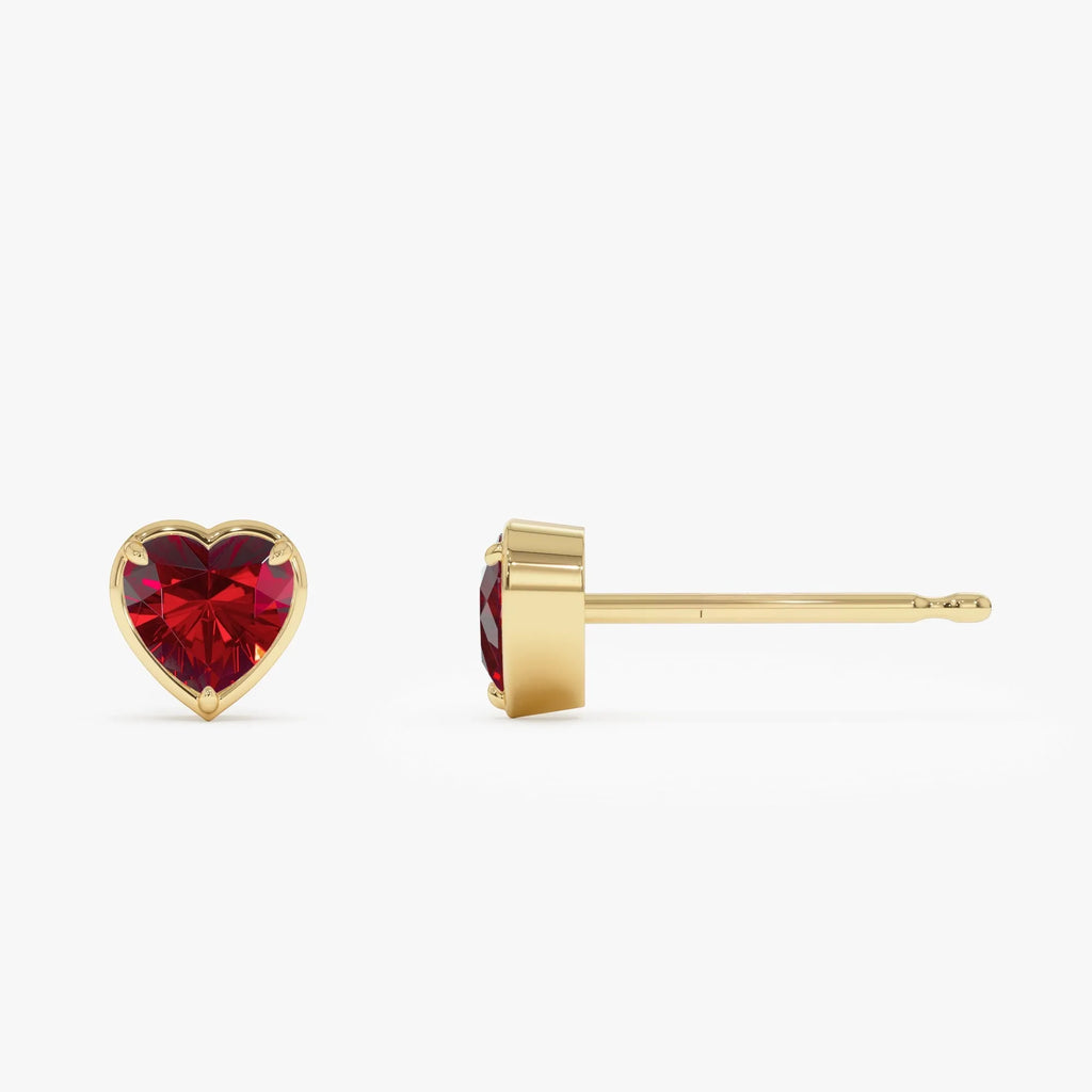 14K Solid Gold Heart Shaped Garnet Stud Earrings 1.15ctw