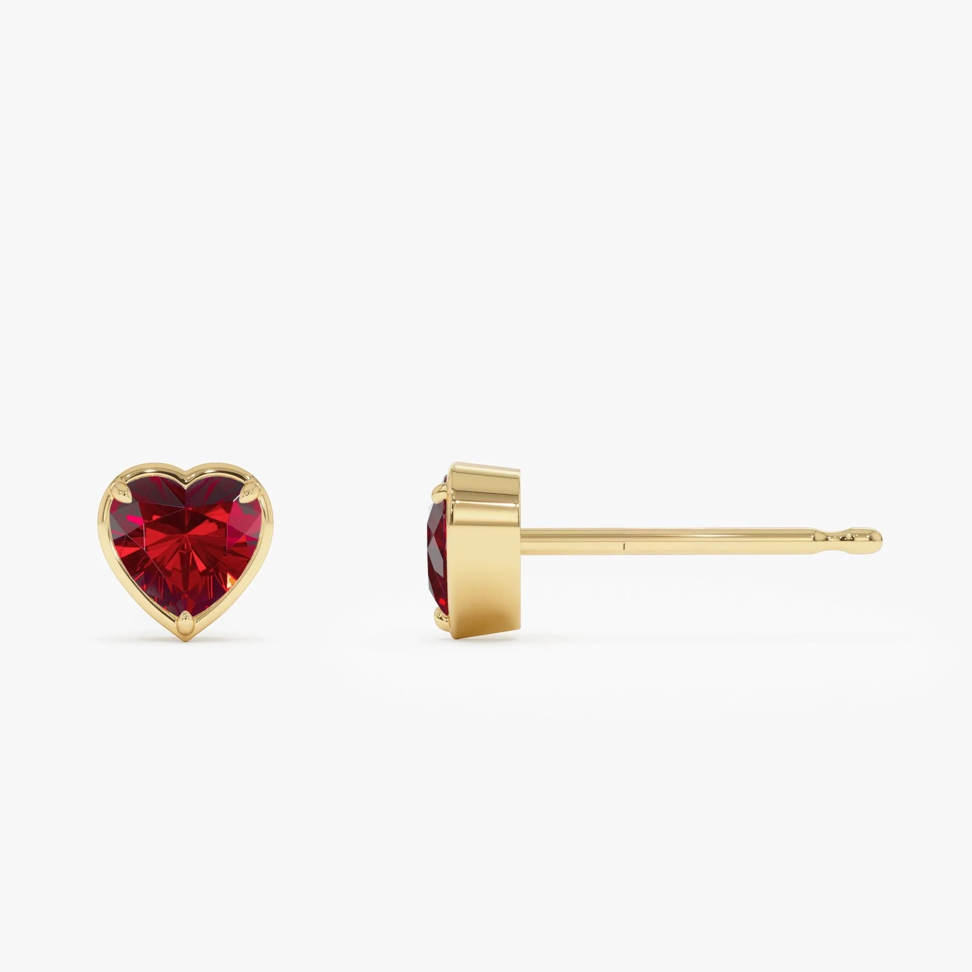 14K Solid Gold Heart Shaped Garnet Stud Earrings 1.15ctw