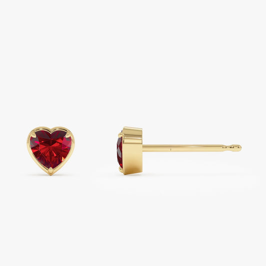 14K Solid Gold Heart Shaped Garnet Stud Earrings 1.15ctw