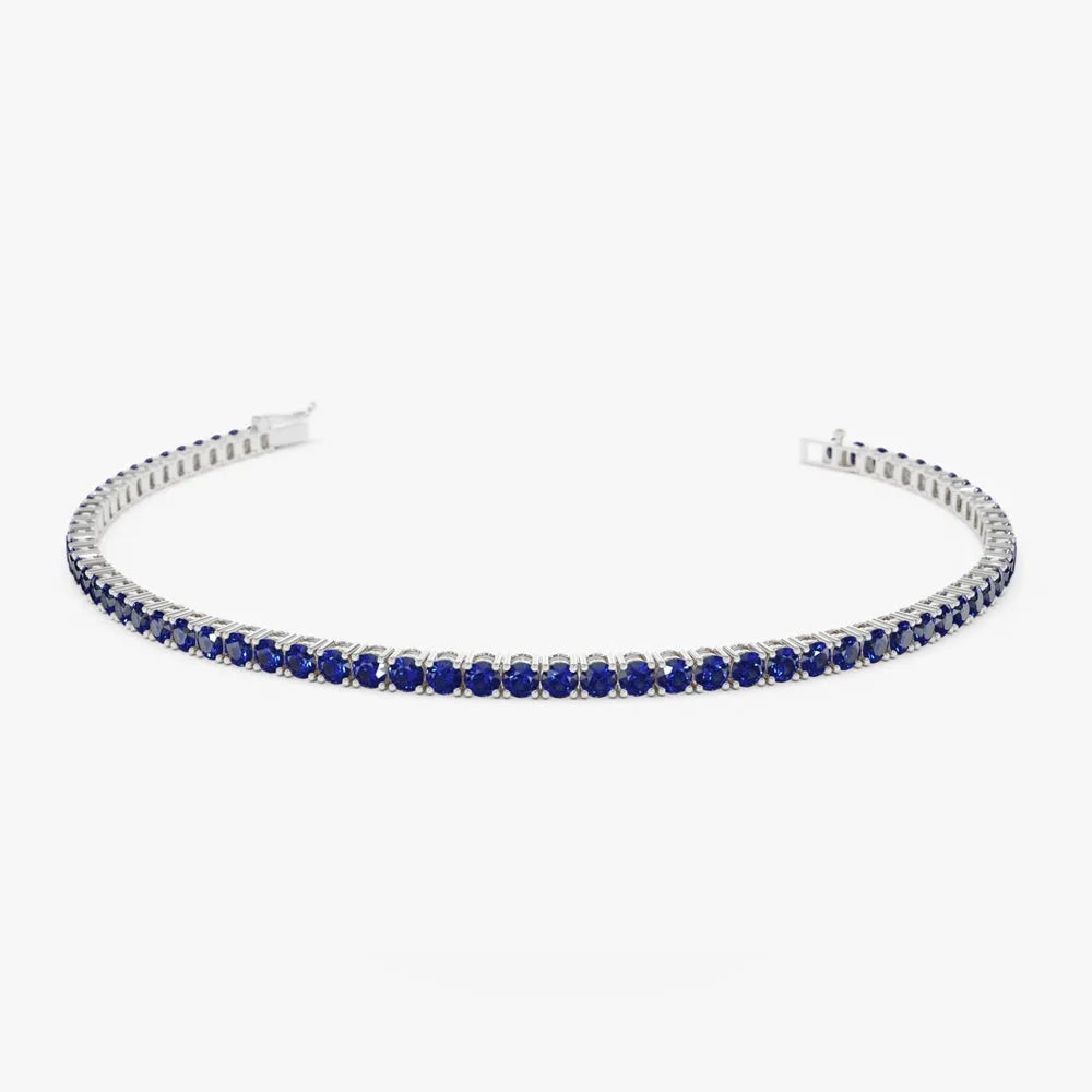 14k Gold Round Sapphire 4 Prong Tennis Bracelet