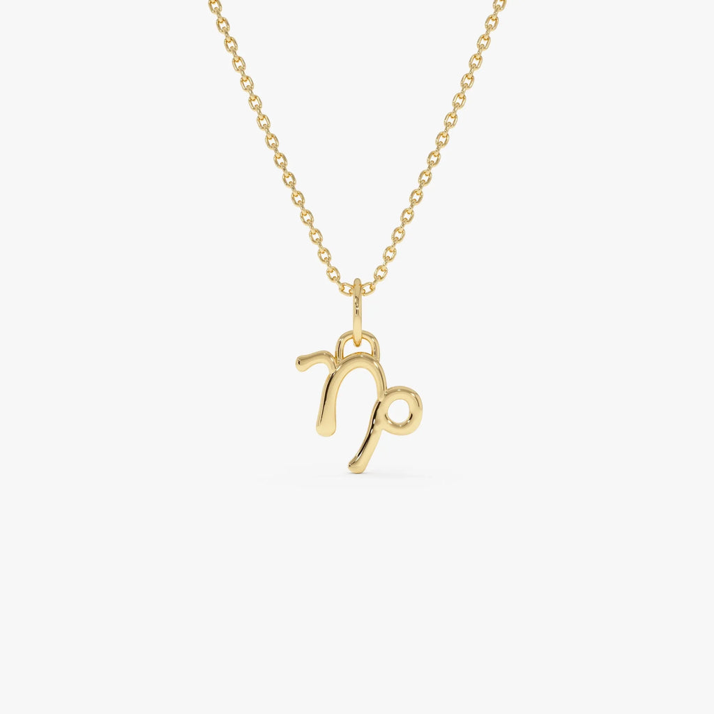 14k Solid Gold Capricorn Zodiac Charm Pendant Necklace