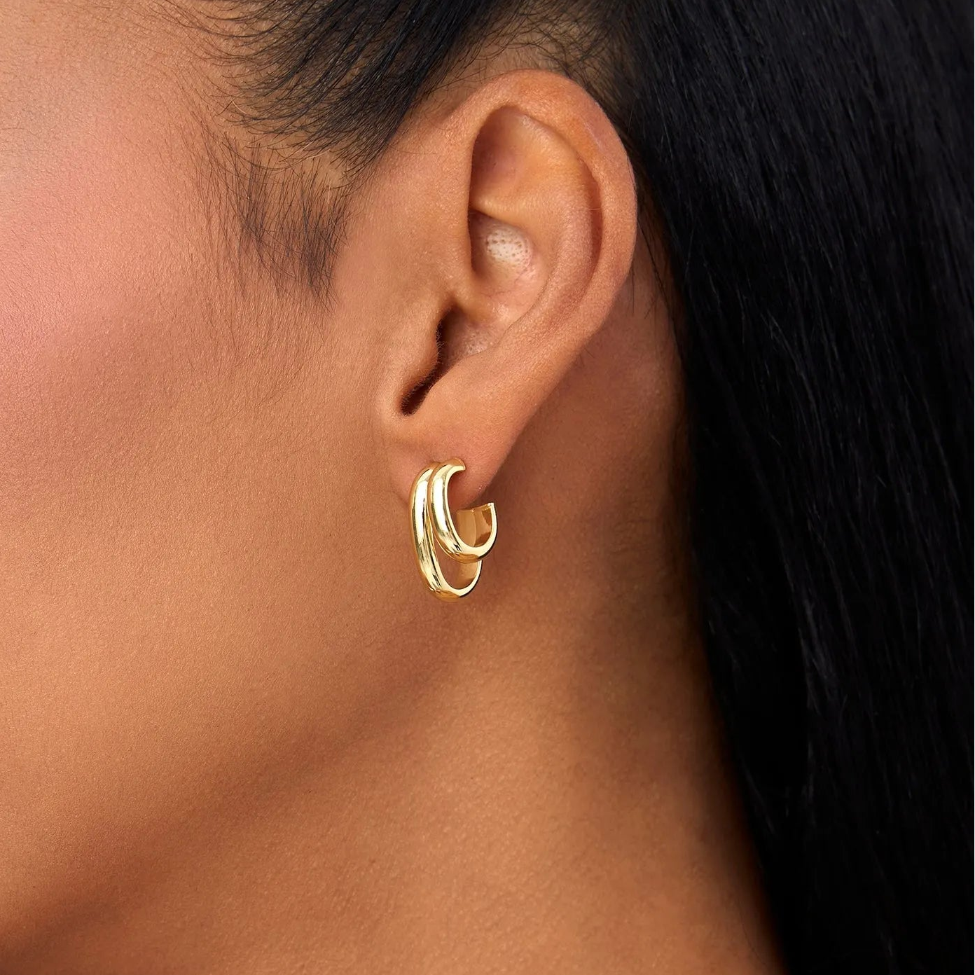 14k Gold Modern Double Hoop Earrings 19mm Length 4mm Width