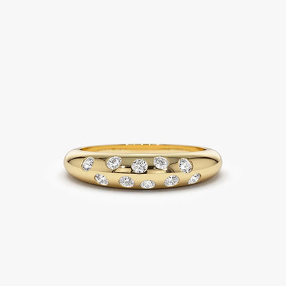 14K Solid Gold Round Diamond 0.30 Carat Dome Zig Zag Flush Setting Ring