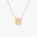 14K Solid Gold Round Diamond Initial Letter Pendant Necklace Prong Setting 0.10ctw