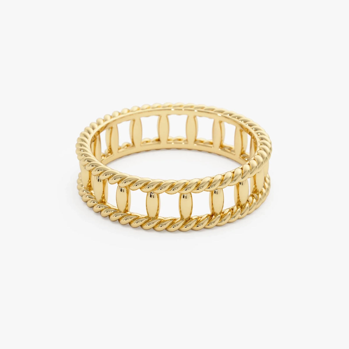 14k Gold Double Rope Link Ring 5.3mm Wide Statement Band