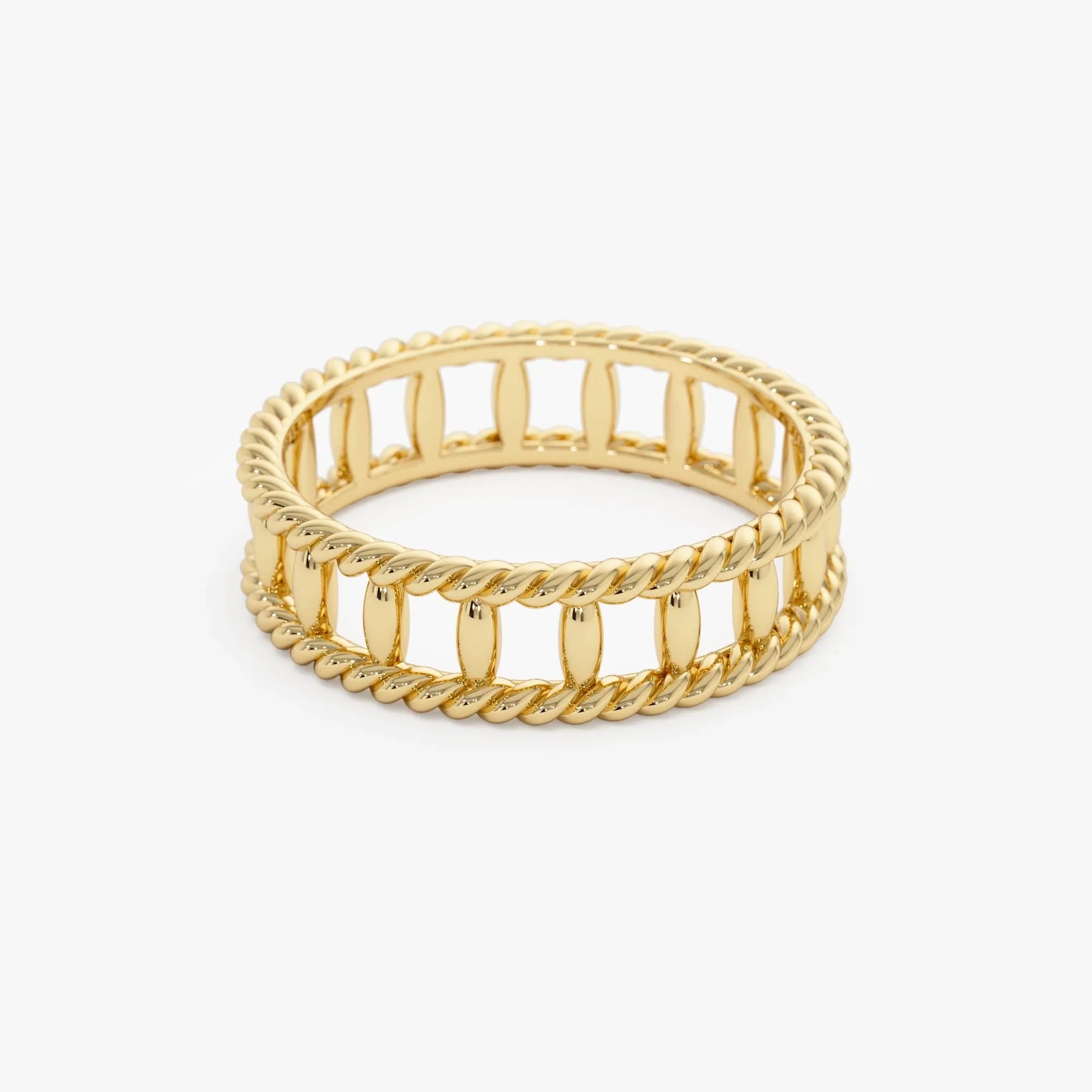 14k Gold Double Rope Link Ring 5.3mm Wide Statement Band