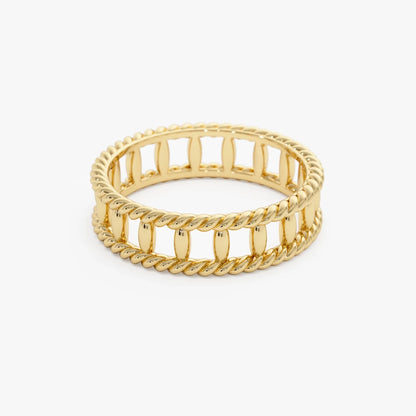 14k Gold Double Rope Link Ring 5.3mm Wide Statement Band