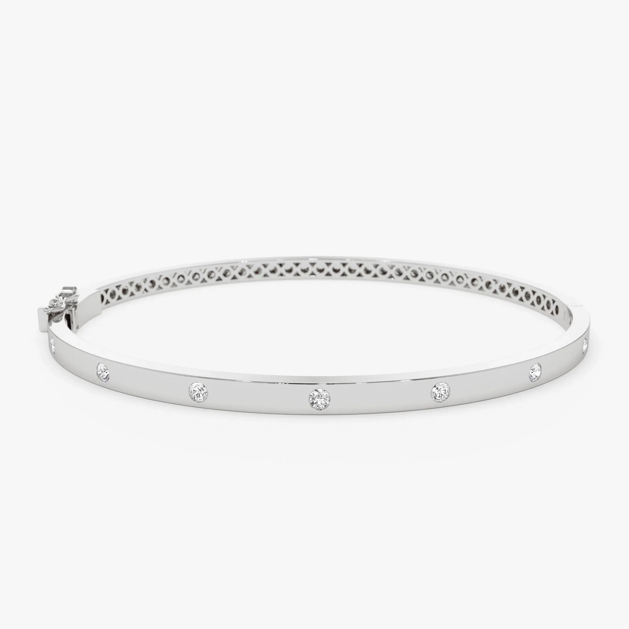 14K Solid Gold 0.22 CTW Round Diamond Flat Flush Setting Stacking Bangle