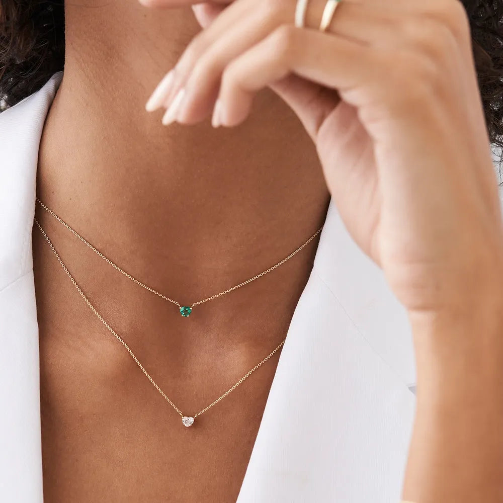 14k Solid Gold Heart Shape Emerald 0.30 CTW Necklace
